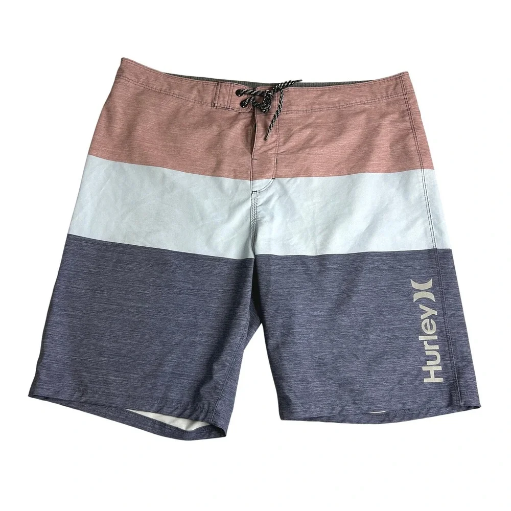 Hurley Mens Tri-Color Block Boardshorts Rose Blue Grey Size 38 HSP22VMB-03947